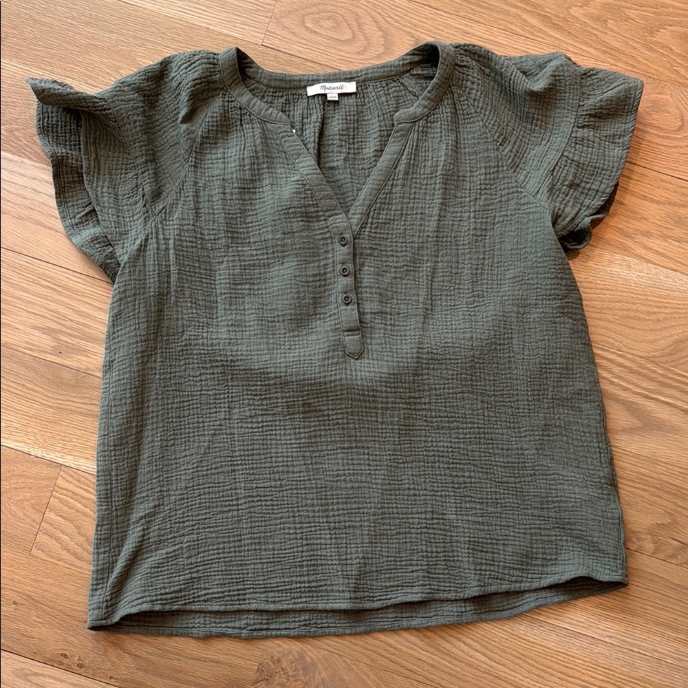 Madewell Green Flutter Sleeve Blouse